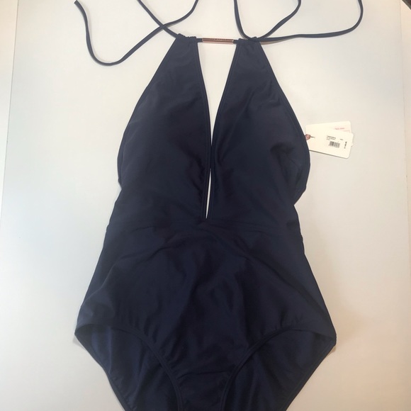 NWT Ted Baker Navy Blue Halter Deep V One Piece - Picture 4 of 9